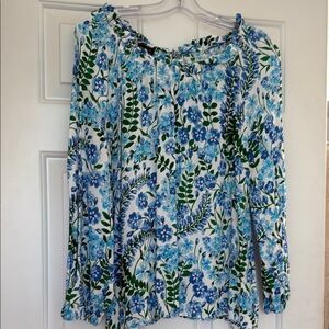 Talbots Blue and Green Smocked Ruffled Blouse